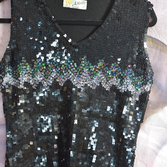 Multi Coloured Sequinned / Beaded Top SZ L - Picture 4 of 5